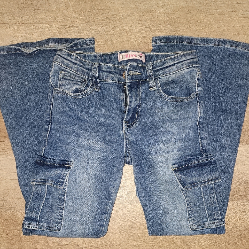 1st Kiss Kids Blue Cargo Jeans Size 7/8 Like New
